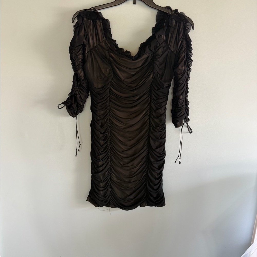 Fashion Nova Black Ruched Long Sleeve Dress